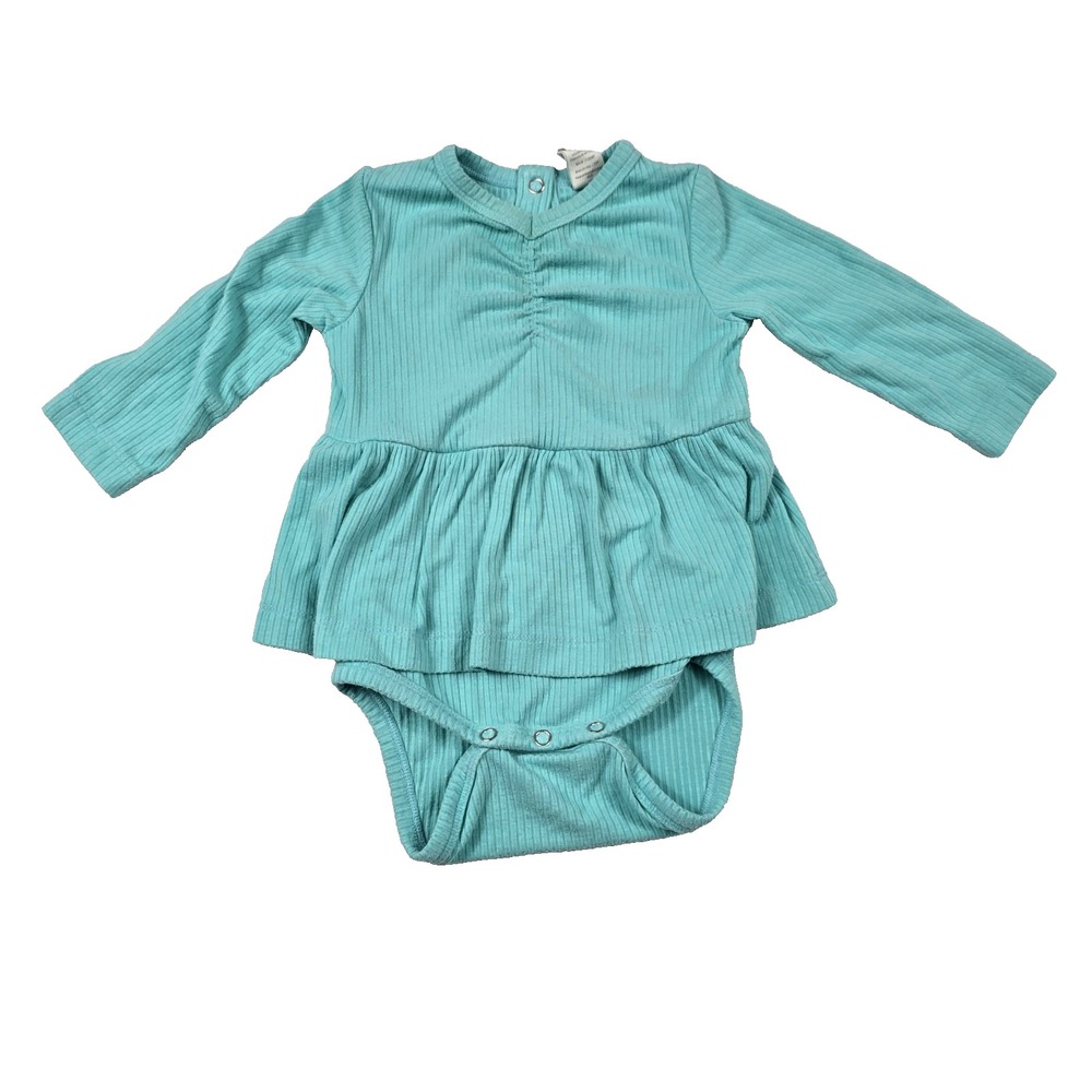 Kate Quinn Baby Girl Aqua Blue Ribbed Peplum Skirted Bodysuit 3-6 Months